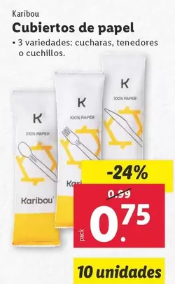 Oferta de Karibou - Cubiertos De Papel por 0,75€ en Lidl