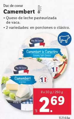 Oferta de Duc de coeur - Camembert por 2,69€ en Lidl