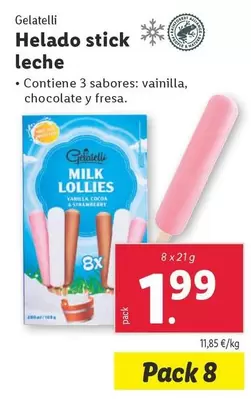Oferta de Gelatelli - Helado Stick Leche por 1,99€ en Lidl