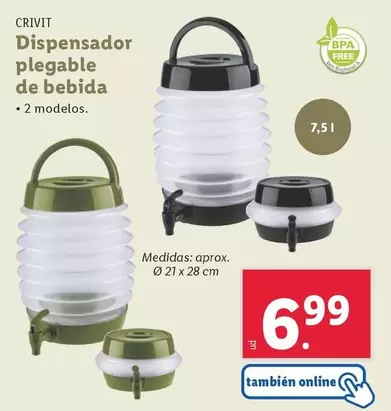 Oferta de Crivit - Dispensador Plegable De Bebida por 6,99€ en Lidl