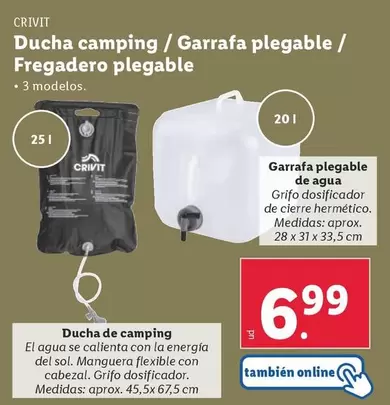 Oferta de Crivit - Ducha Camping/Garrafa Plegable/Fregadero Plegable  por 6,99€ en Lidl