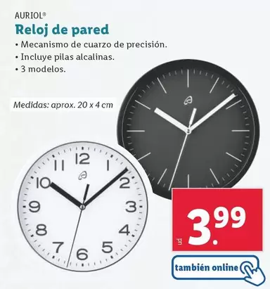 Oferta de Auriol - Reloj De Pared por 3,99€ en Lidl