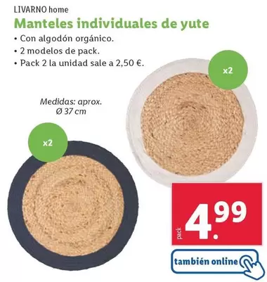 Oferta de Livarno Home - Manteles Individuales De Yute por 4,99€ en Lidl