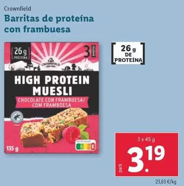 Oferta de Crownfield - Barritas De Proteína Con Frambuesa por 3,19€ en Lidl