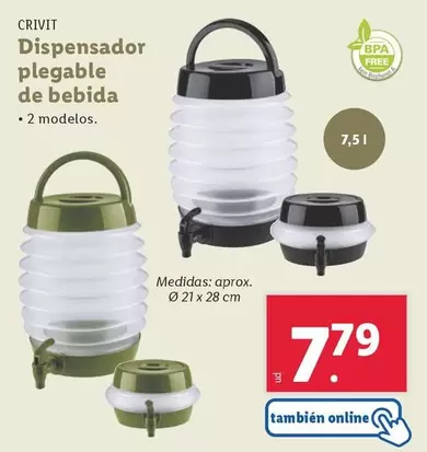 Oferta de Crivit - Dispensador Plegable De Bebida por 7,79€ en Lidl