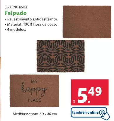 Oferta de Livarno Home - Felpudo por 5,49€ en Lidl