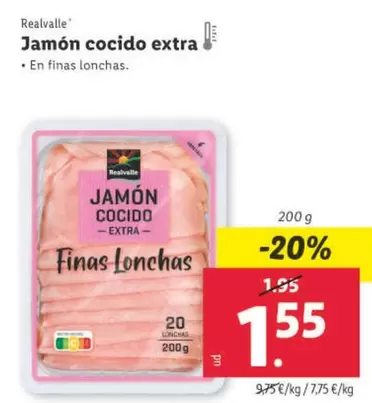 Oferta de Realvalle - Jamón Cocido Extra por 1,55€ en Lidl