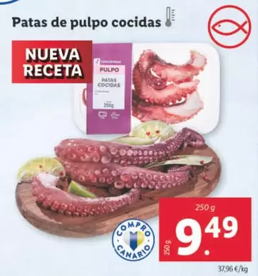 Oferta de Patas De Pulpo Cocidas por 9,49€ en Lidl