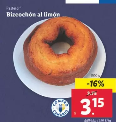 Oferta de Pasteror - Bizcochon Al Limon por 3,15€ en Lidl