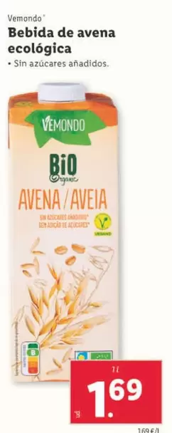 Oferta de Vemondo - Bebida De Avena Ecológica por 1,69€ en Lidl