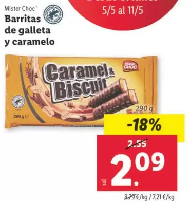 Oferta de Mister Choc - Barritas De Galleta Y Caramelo  por 2,09€ en Lidl