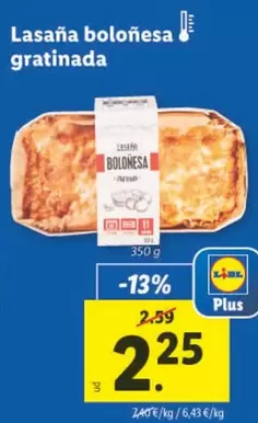 Oferta de Lasaña Boloñesa Gratinada por 2,25€ en Lidl