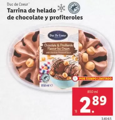 Oferta de Duc De Coeur - Tarrina De Helado De Chocolate Y Profiteroles por 2,89€ en Lidl