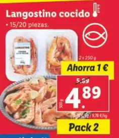 Oferta de Langostino Cocido por 4,89€ en Lidl