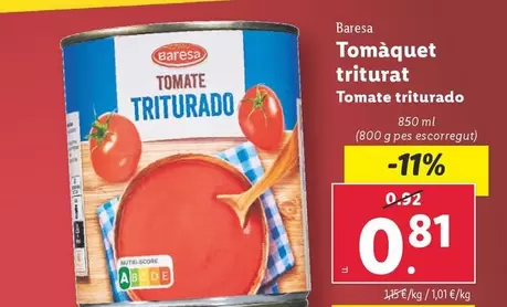 Oferta de Baresa - Tomate Triturado por 0,81€ en Lidl