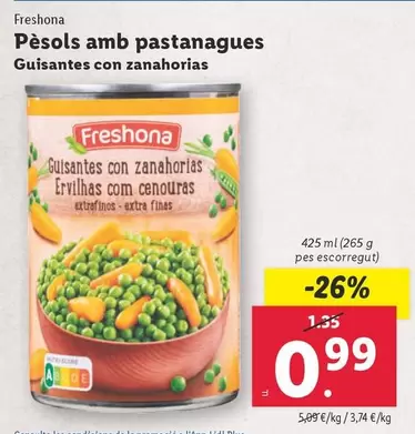 Oferta de Freshona - Guisantes Con Zanahorias por 0,99€ en Lidl
