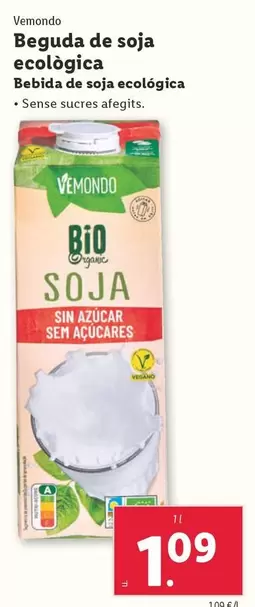 Oferta de Vemondo - Bebida De Soja Acològica por 1,09€ en Lidl