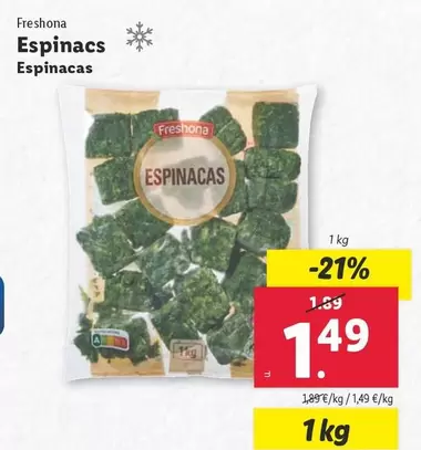 Oferta de Freshona - Espinacas por 1,49€ en Lidl