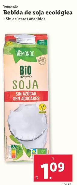 Oferta de Bebida De Soja Ecologica por 1,09€ en Lidl