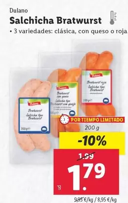 Oferta de Dulano - Salchicha Bratwurst por 1,79€ en Lidl