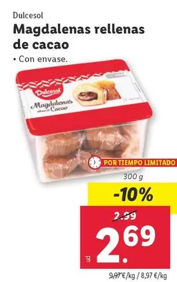 Oferta de Dulcesol - Magdalenas Rellenas De Cacao por 2,69€ en Lidl