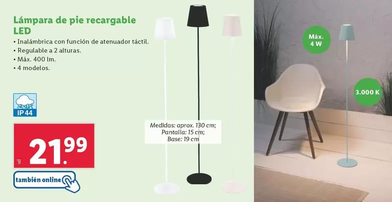 Oferta de Lámpara De Pie Recargable LED por 21,99€ en Lidl