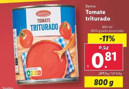 Oferta de Baresa - Tomate Triturado por 0,81€ en Lidl