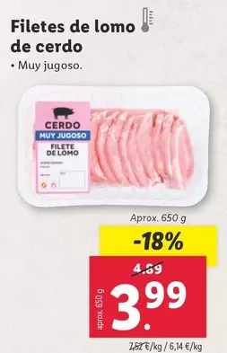 Oferta de Filetes De Lomo De Cerdo por 3,99€ en Lidl