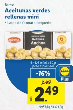 Oferta de Baresa - Aceitunas Verdes Rellenas Mini  por 2,49€ en Lidl