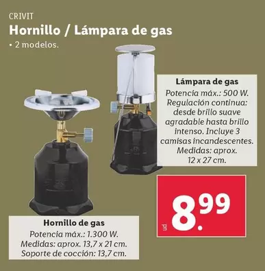 Oferta de Crivit - Hornillo/Lámpara De Gas por 8,99€ en Lidl