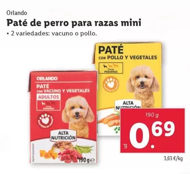 Oferta de Orlando - Paté De Perro Para Razas Mini por 0,69€ en Lidl