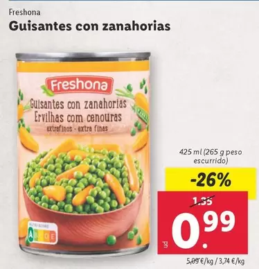 Oferta de Freshona - Guisantes Con Zanahorias por 0,99€ en Lidl