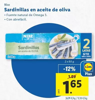 Oferta de Nixe - Sardinillas En Aceite De Oliva  por 1,65€ en Lidl