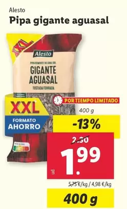 Oferta de Alesto - Pipa Gigante Aguasal por 1,99€ en Lidl
