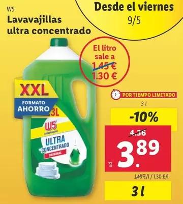 Oferta de W5 - Lavavajillas Ultra Concentrado por 3,89€ en Lidl