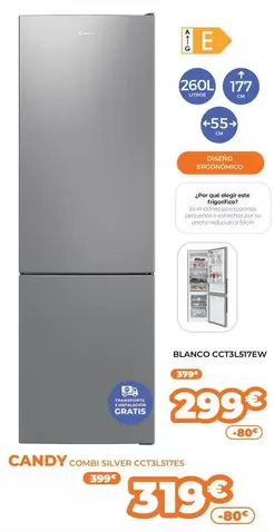 Oferta de Candy - Combi Silver CCT3L517ES  por 299€ en Pascual Martí