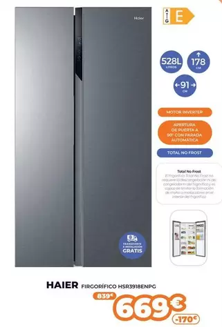 Oferta de Haier - Frigorífico HSR3918ENPG  por 669€ en Pascual Martí