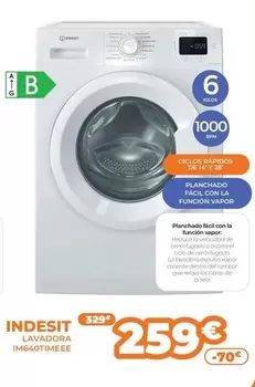 Oferta de Indesit - Lavadora Im6460timeee por 259€ en Pascual Martí