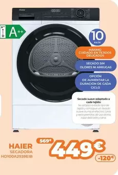 Oferta de Haier - Secadora Hd100a2939eib por 449€ en Pascual Martí