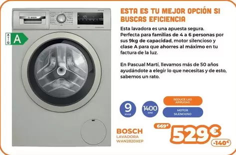 Oferta de Bosch - Esta Es Tu Mejor Opcion Si Buscas Eficiencia por 529€ en Pascual Martí