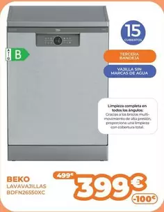 Oferta de Beko - Lavavajillas Bdfn26550xc por 399€ en Pascual Martí