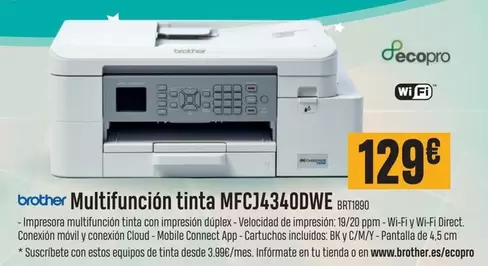 Oferta de Brother - Multifuncion Tinta Mfcj4340dwe por 129€ en Beep