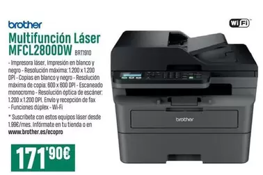 Oferta de Brother - Multifunción Laser MFCL2800DW por 171,9€ en PCBox