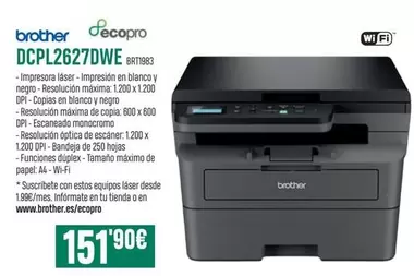Oferta de Brother - DCPLE2627DWE por 151,9€ en PCBox