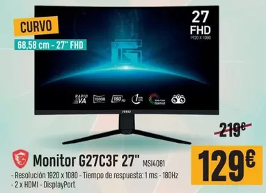 Oferta de Monitor G27c3f 27" MS14081 por 129€ en PCBox