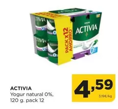 Oferta de Activia - Yogur Natural 0% por 4,59€ en Alimerka