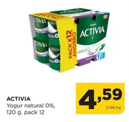 Oferta de Activia - Yogur Natural 0% por 4,59€ en Alimerka