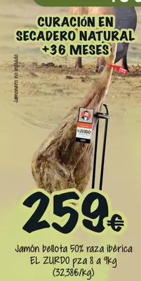 Oferta de El Zurdo - Jamon Bellota 50% Raza Iberica por 259€ en Cash Fresh