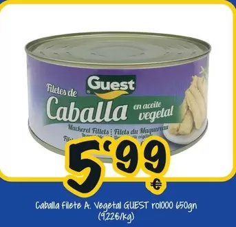 Oferta de Guest - Caballa Filete A. Vegetal por 5,99€ en Cash Fresh