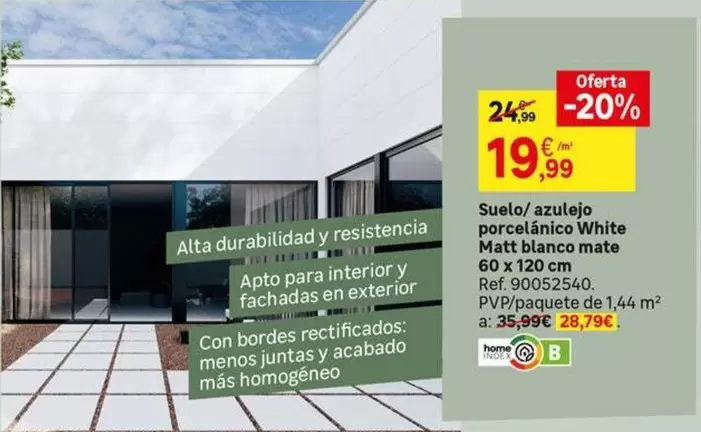 Oferta de White - Suelo/azulejo Porcelánico  Mat Blanco Mate por 19,99€ en Leroy Merlin